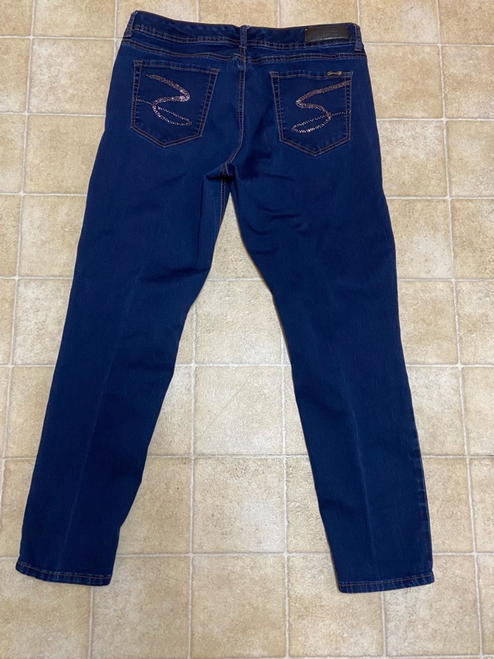 2/$40 Seven7 Dark Blue Denim Jeans with Yellow Stitching and Label Size 14